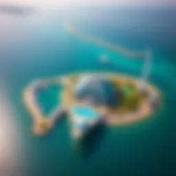 Aerial view showcasing Bluewaters Island and its iconic structure
