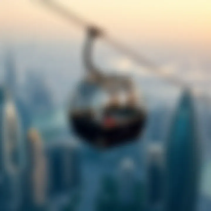 Cable car traversing over Dubai skyline
