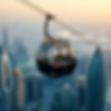 Dubai Cable Car Above Iconic Cityscape Cable car traversing over Dubai skyline