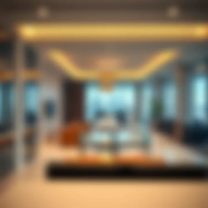 Interior of a modern office space within the business center highlighting design