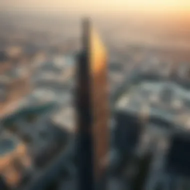 Aerial perspective of Alattara Tower and surrounding urban landscape