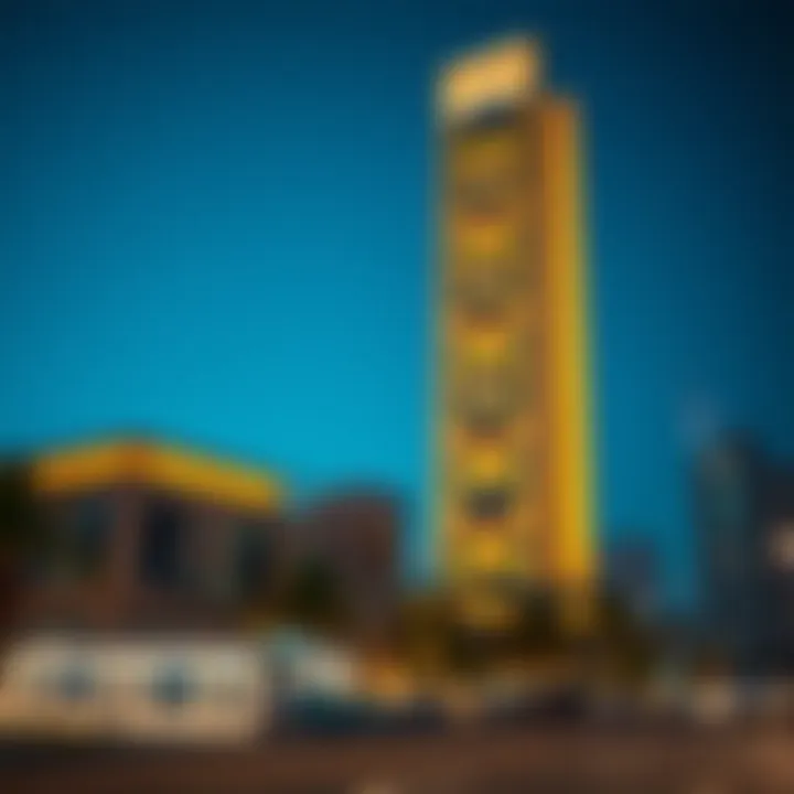 Evening view showcasing Alattara Tower's illumination