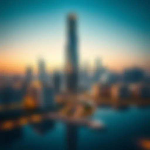 Stunning view of Alattara Tower against Dubai skyline