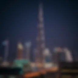 A breathtaking view of the Burj Khalifa illuminated at night