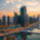 A stunning view of Dubai Marina skyline at sunset