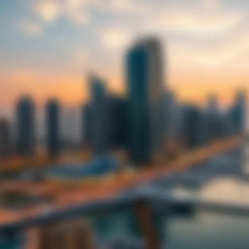 A stunning view of Dubai Marina skyline at sunset