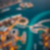 Aerial view showcasing Palm Jumeirah with metro access points highlighted